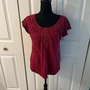 Eddie Bauer Red Flutter Sleeve Blouse, Feminine, Boho, Demure, Summer, Y2K